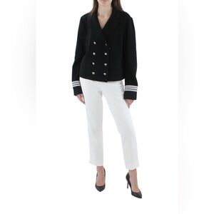 Lauren RL Black Military Blazer Jacket XL Silver Crest Buttons Officer Style
